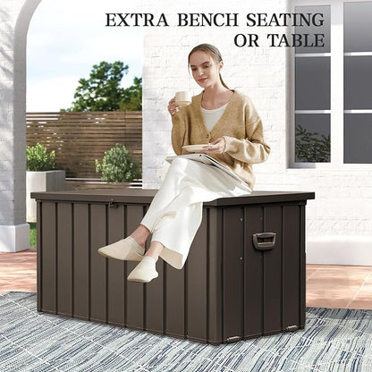Domi 100-Gallon Outdoor Storage Box – Waterproof, Lockable Storage Cabinet for Patio Furniture, Garden Tools & Pool Supplies – Large Metal Storage for Cushions, Toys & More