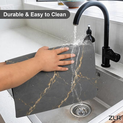 ZLR XXL Coffee Bar Mat for Barista Workstation, 20"x24", Marble Gray | Pro Home Cafe Station, Absorbent Dish Drying Mat, Stain-Hiding Top, Fits Multi-Appliance, Cup Display & Knock Box