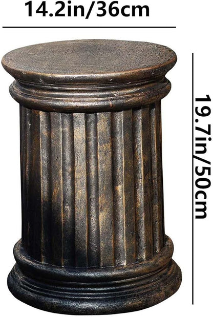 Decorative Roman Column Pedestal, Black Bronze, MGO Cement with Fiber, Classical Garden Pillar, Indoor Outdoor Decor, 19.7inch Height, Wrap Foam Safely Delivered from Local Warehouse