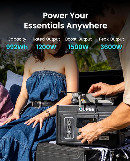 OUPES Exodus 1200 Solar Generator with 240W Panels Included, – 992Wh 1200W LiFePO4 Battery Power Station with Dual PD 140W Type-C, Smart App Control, UPS, Ideal for Camping, RV, Home Emergency