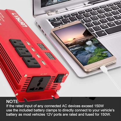 Yinleader Car Power Inverter 1000W/2000W(Peak) DC 12V to 110V AC Converter with Intelligent LED Display 4 AC Outlets 4 USB Charger for RV Caravan Truck Laptop(Red)