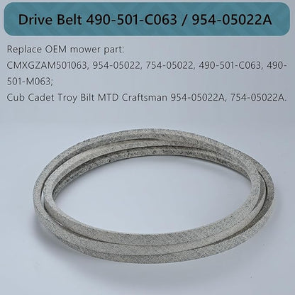 1/2 x 108'' Drive Belt 490-501-C063 / 954-05022A, Mower Deck Belt for CUB Cadet 490-501-C063 Drive Belt 46" Deck 05022 XT1 XT2 LX46 LT46 954-05022A (490-501-C063/954-05022)