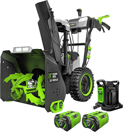 EGO Power+ 24" Electric Snow Blower, Cordless Self-Propelled 2-Stage XP, Includes (2) 56 V 10.0Ah Batteries and Dual Port Charger - SNT2416