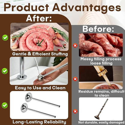 2-Pack 10mm Stainless Steel Sausage Stuffing Tubes for #5 Sausage Stuffer | Fit to Homemade Snack Sticks & Breakfast Links, Slim Sausage Stuffing Horn，For Manual/Electric Meat Sausage Stuffer