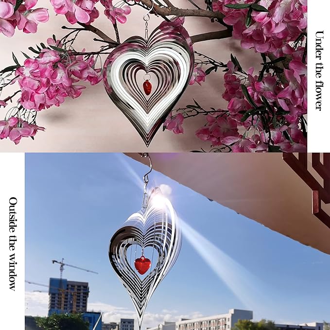 DJUAN Wind Spinner Outdoor Metal Decorations,3D Red Heart Wind Spinners for Yard and Garden, Mirror Stainless Steel Wind Sculptur Spinner Indoor Outdoor Garden Decoration Crafts Ornaments Worth Gift