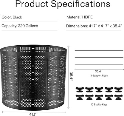 VIVOSUN 220 Gallon Outdoor Compost Bin, Expandable Composter, Easy to Setup & Large Capacity for Backyard, Lawn (Black with Gloves)