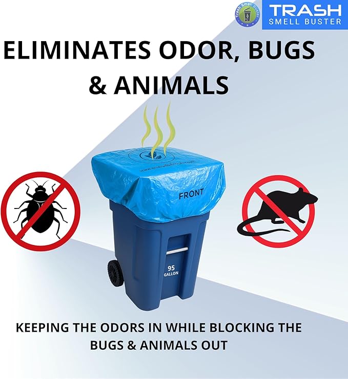 | Odor Eliminating Trash Can Cover for 95 Gallon Outdoor Bins | Lemon Scented with Elastic Band | Eliminates Trash Odor Naturally | 1 Durable Cover