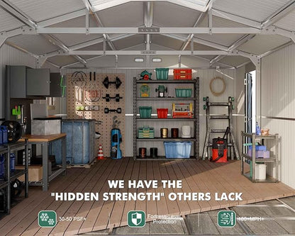 Metal Garage Shed for Car with Floor Kit, 13x20x8.5' Large Outdoor Storage Building and Workshop, Weatherproof Steel Carport with Ultra-Reinforced Truss System, Skylights & Dual-Entry