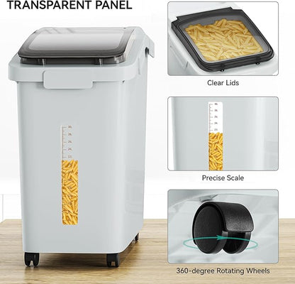 YITAHOME Ingredient Flour Storage Bin, Commercial 11.4-Gallon Flour Storage Container 280 Cups Rice Storage Bins with Wheels Shelf-storage Bin with Scoop and Lid, Rice Bin for Kitchen, Gray