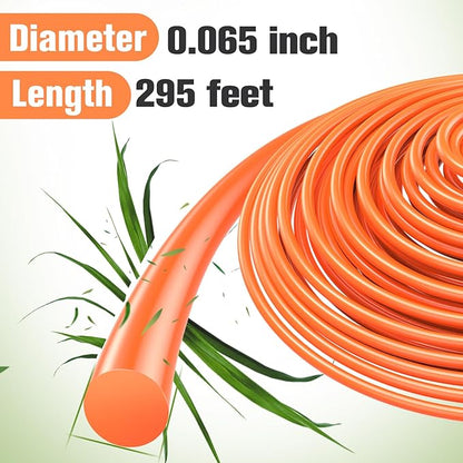 String Trimmer Line .065", 295 Feet Weed Eater String, Round Trimmer Line for Universal Replacement, Orange Premium Nylon String Trimmer Line for Light Grass&Weeds