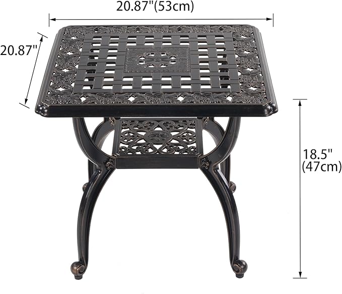 Cast Aluminum Outdoor Side Table,Small Patio Table,Outdoor Coffee Tables for Patio,Garden,Balcony, for All Weather (Copper, Square)