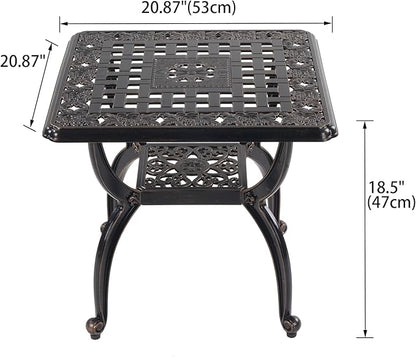 Cast Aluminum Outdoor Side Table,Small Patio Table,Outdoor Coffee Tables for Patio,Garden,Balcony, for All Weather (Copper, Square)