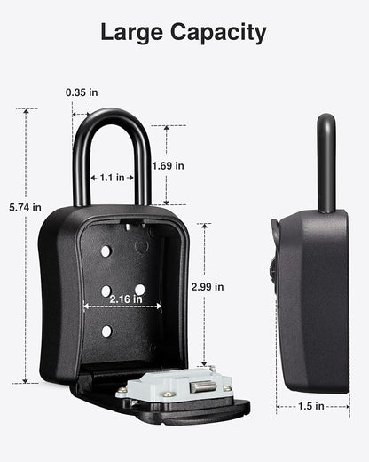 Puroma Key Lock Box Outdoor 4 Digit Code Combination Lockbox House, 2 Black | For Contractors Guest Realtor Storage Keys, Portable, Home Wall Mount, Resettable, Combination, Weatherproof, High-capacity