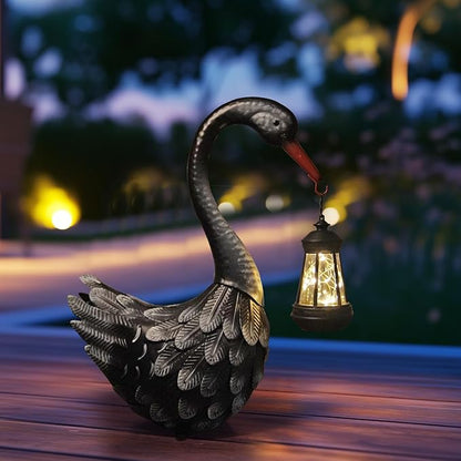 HONGLAND Solar Garden Statue Outdoor Swan Decor Bird Decor Lawn Ornament for Backyard Patio Porch Poolside（Black）