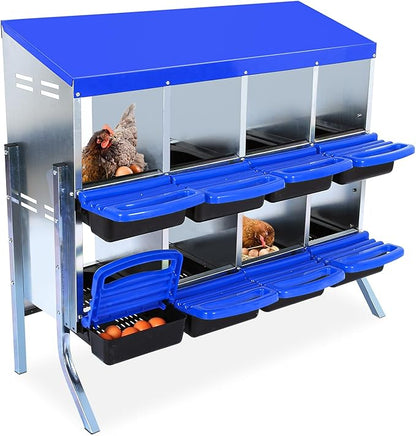 Chicken Nesting Box, 8 Compartment Roll Away Egg Laying Box for Hens, Wall Mounted & Freestanding (2 Modes of Use), Easy Egg Collection, Cleanable Pull Out Nesting Box, Blu, WL