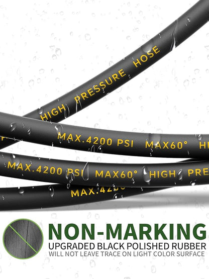 4200PSI Pressure Washer Hose 50FT with 3/8" Swivel Quick Connect for Cold/Hot Water, Kink Resistant Steel Wire Braided, Wear Resistant Power Washer Hose with 2 M22 14mm Adapter Set