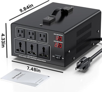 8000W Voltage Converter Transformer Step Up 110V/120V to220V/240V or Step Down 220V to 110V AC Power Converte, Circuit Breaker Protection, 3 US sockets, 3 Universal sockets, LCD Display