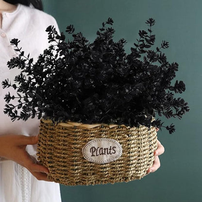 Black Artificial Flowers, Fake Outdoor UV Resistant Plants Faux Plastic Greenery Shrubs Indoor Outside Hanging Planter Home Kitchen Office Wedding, Garden Decor (Black)