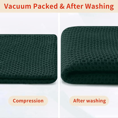 Homaxy 100% Cotton Waffle Weave Kitchen Towels, 3-Pack, Blackish Green | 13 x 28 Inches, Ultra Soft Absorbent Dish Towels, Quick Drying Cleaning Towels