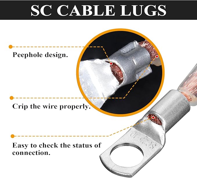 2 Gauge Battery Power Cable (Black, 12 Feet) - 2 AWG Automotive Welding Wire with M8 & M10 SC Lugs for Car, Camper, RV, Solar Low Voltage Wiring - Copper Clad Aluminum
