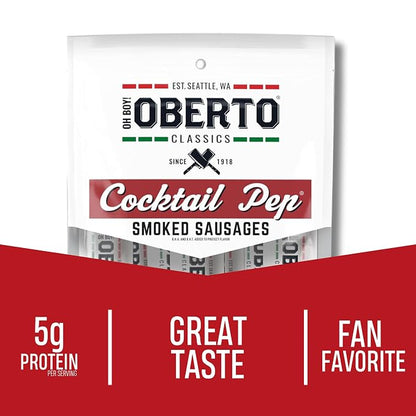 Oberto Classics Cocktail Pep Smoked Sausage, Oh Boy! Oberto Beef & Pork Sausage Meat Stick, Peperoni Style Protein Snacks, 0.8 Ounce (Pack of 12)