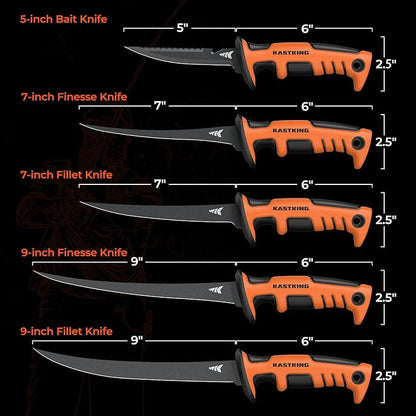 KastKing Ultimate Angler 7" Finesse Fillet Knife, Fishing Knife for Men | Vanadium Stainless Steel Blade, TPE Handle, Ultra-Thin Flexible Blade, Corrosion-Resistant, Sheath with Sharpener & Carabiner