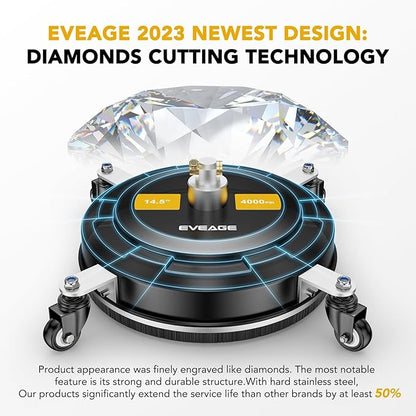 EVEAGE 14.5" Pressure Washer Surface Cleaner, Upgraded Stainless Steel Pressure Washer Accessories with 4 Weels & 1/4" Quick Connector, 4,000 PSI Power Washer for Driveways Sidewalks Patios Cleaning