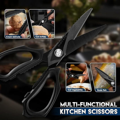 Purple Dragon Kitchen Scissors for Food - Heavy Duty Kitchen Shear Black | Stainless Steel Blade, Oversized Handle, Gift Box, Dishwasher Safe, All Purpose, for Meat Cutting