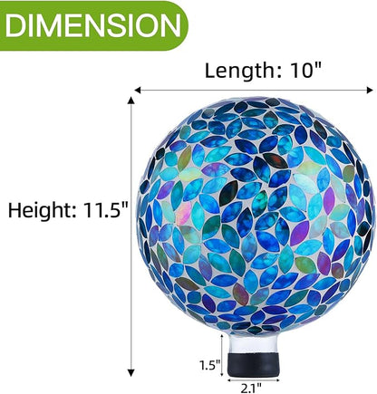 VOREEN 10-Inch Gazing Ball Glass Mosaic Gazing Globe, Handmade Outdoor Reflective Ball Yard Decoration for Homes, Patio, Lawn and Gardens, Gift for Mom Wife Friend, Blue and Amber