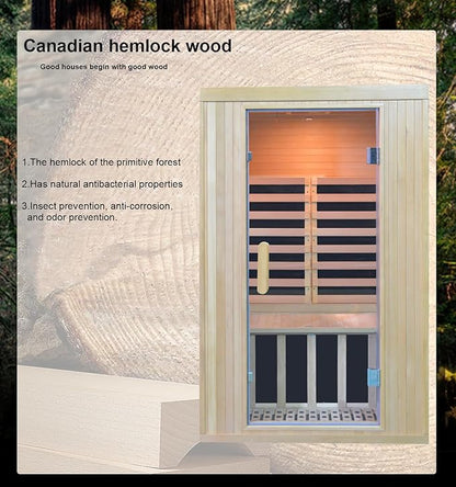 Home Infrared Sauna 2 Person Sauna Wooden Canadian Hemlock 1650W Low Emf Graphene Carbon Plate Heater Indoor Saunas Spa 41.7 * 32 * 66 inches