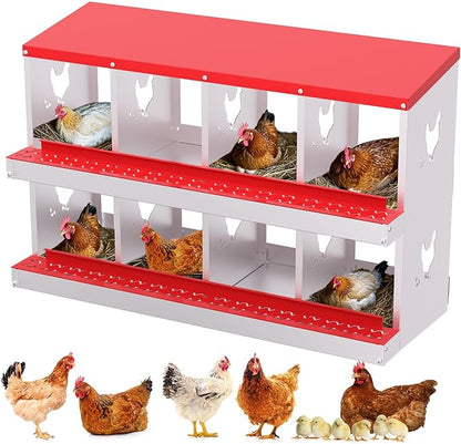 Chicken Nesting Box, Red 8 Hole Egg Laying Box, Suitable for Chickens & Ducks, Large Holes for Ventilation, Convenient for Picking up Eggs, Chicken Coop Nesting Box, Fully Galvanized