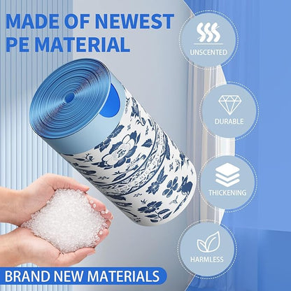 VOK 4 Gallon Trash Bags Drawstring, Printed Small Garbage Bags with Secure Tie, Tear-Resistant & Leakproof Design for Bathroom/Bedroom, Decorative Odor-Control Trash Can Liners, 160 Counts