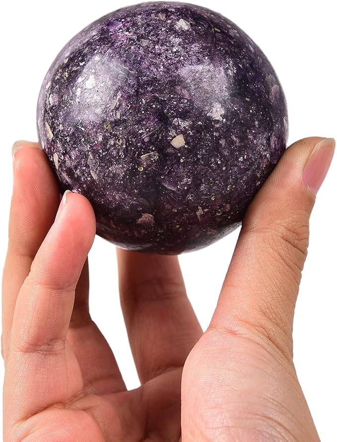 JIC Gem Small Purple Mica Crystal Ball Sphere with Decorative Wooden Stand for Decorative Ball,Divination or Feng Shui,and Fortune Telling Ball (60-70mm)