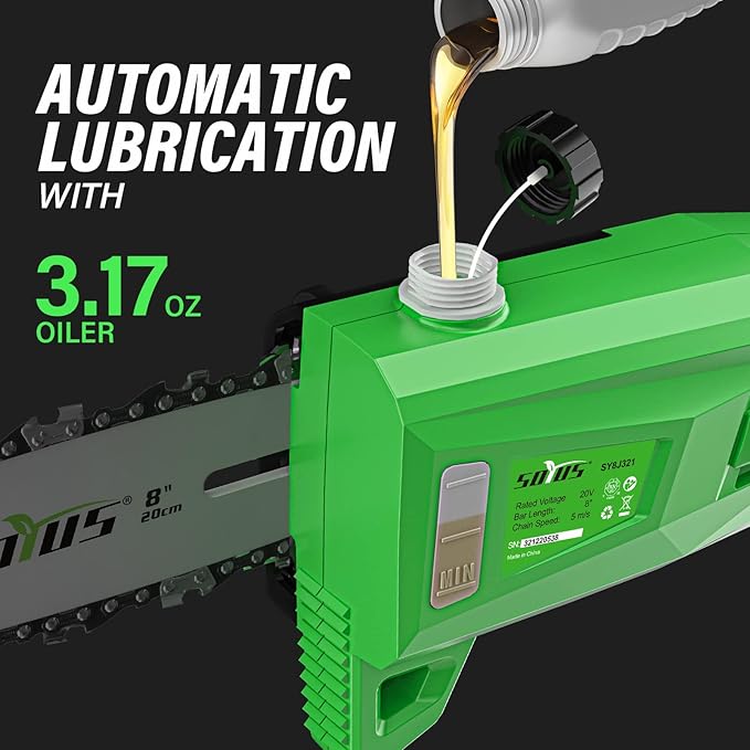 SOYUS Pole Saw 8-Inch Cordless, 15-Foot Max Reach Electric Pole Saw for Tree Trimming, 16ft/s Speed, Auto Oiling, Multi-Angle Pole Chainsaw with 2.0Ah Battery & Charger