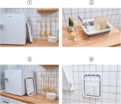 THANSTAR Collapsible Dish Drying Rack for RV Kitchen, Foldable Drainer Organizer for Kitchen Countertop, Space Saving Portable Dish Rack for Campers, Travel Trailer & Small Spaces, Easy Storage, Grey