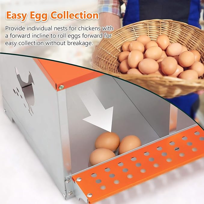 Chicken Nesting Boxes, 3 Rooms Hens Nest Box, Metal Poultry Nest Box Wall Mount for Chickens Egg Laying Box Collection Vented Holes Chicken Coop Cages Equipment, Orange (3 Rooms)