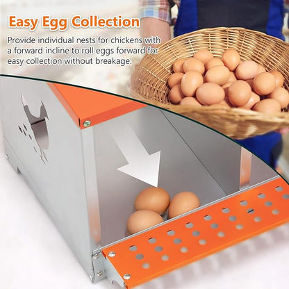 Chicken Nesting Boxes, 3 Rooms Hens Nest Box, Metal Poultry Nest Box Wall Mount for Chickens Egg Laying Box Collection Vented Holes Chicken Coop Cages Equipment, Orange (3 Rooms)