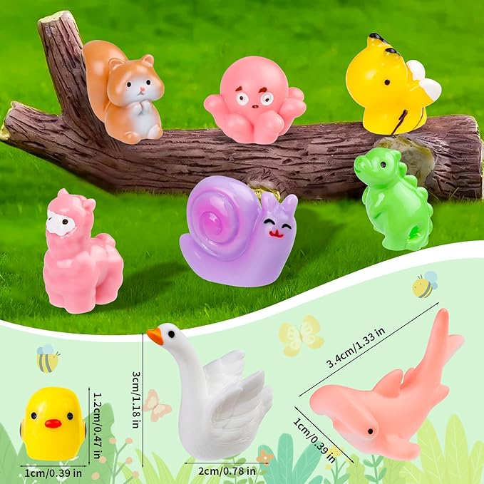 200 Pcs Mini Resin Animals Colorful Mini Animals Figures in Bulk Miniature Little Small Animals Figurines for Fairy Garden Landscape Dollhouse Accessories DIY Crafts Aquarium Decor