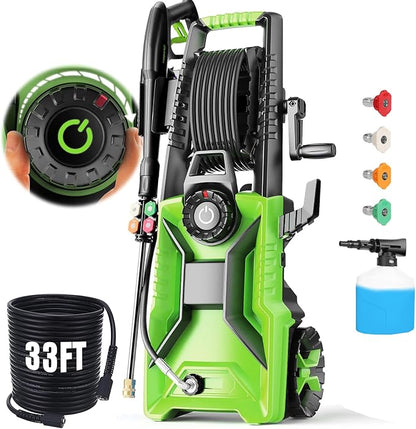 Pressure Cleaner 5000 PSI 3.0 GPM Adjustable Pressure, Power Cleaners Powered with 33ft Pressure Hose, 4 Nozzles and 500ml Foam Cannon, Cleaner Machine for Home, Car, Green