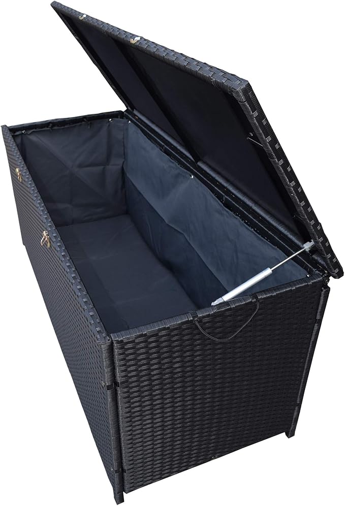 Oakland Living Charcoal Black Indoor and Outdoor Balcony Patio Deck Porch Pool 113 Gallon Wicker Storage Box Trunk Bin with Metal Frame