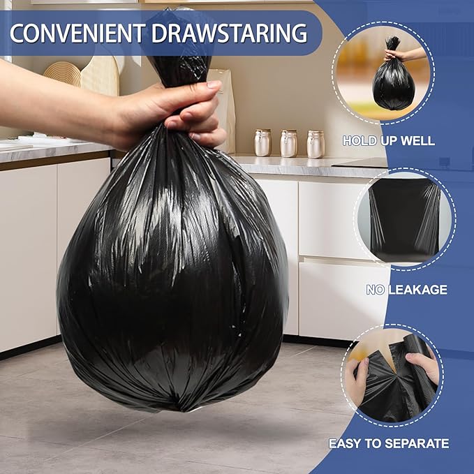 8 Gallon Trash Bags Heavy Duty - 30 Liters Black Garbage Bags,0.94 Mil Thick,220 Count,Medium Leakproof and Unscented Wastebasket Can Liners for Kitchen Home Toilet