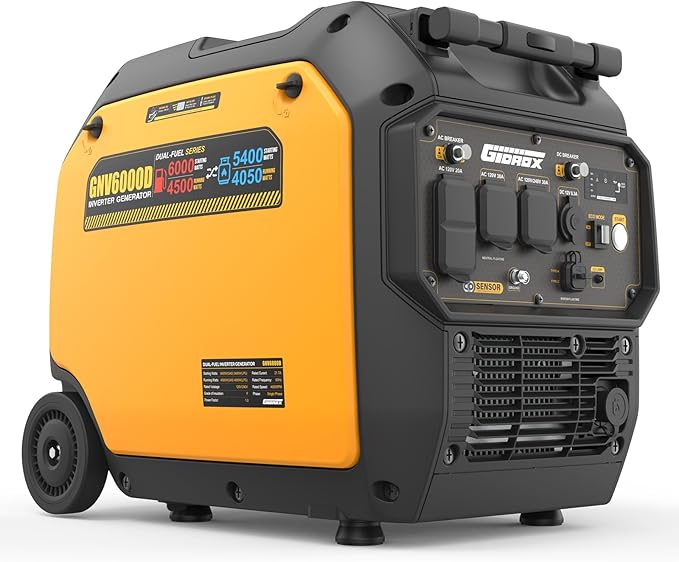 6000W Dual Fuel Inverter Generator, Gas & Propane Powered, RV Ready Electric Start, Super Quiet, 120V/240V with CO Sensor Portable Generator for RV, Camping or Emergency
