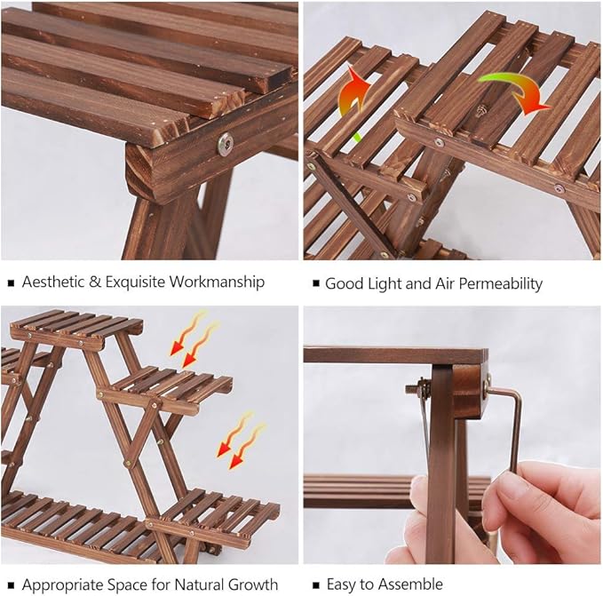 Ufine Wood Plant Stand Triangular Plant Shelf Multi Tier Flower Display Holder Storage Rack 6 Pots for Indoor Outdoor Living Room Balcony Patio