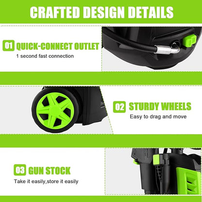 Pressure Cleaner 5000 PSI 4.0GPM Portable Power Cleaner with 4 QC Nozzles, 500ML Foam Cannon for Cars/Fences/Driveways/Home/Patios Cleaning, Green