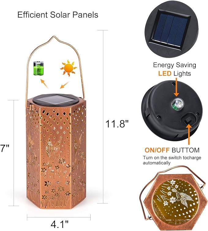 2 Pack Hummingbird Solar Lanterns Outdoor Waterproof - Birthday Gifts for Women, Men, Mom, Solar Lights Outdoor Hanging Garden Decor for Outside, Patio, Outdoor, Yard, Lawn, Balcony