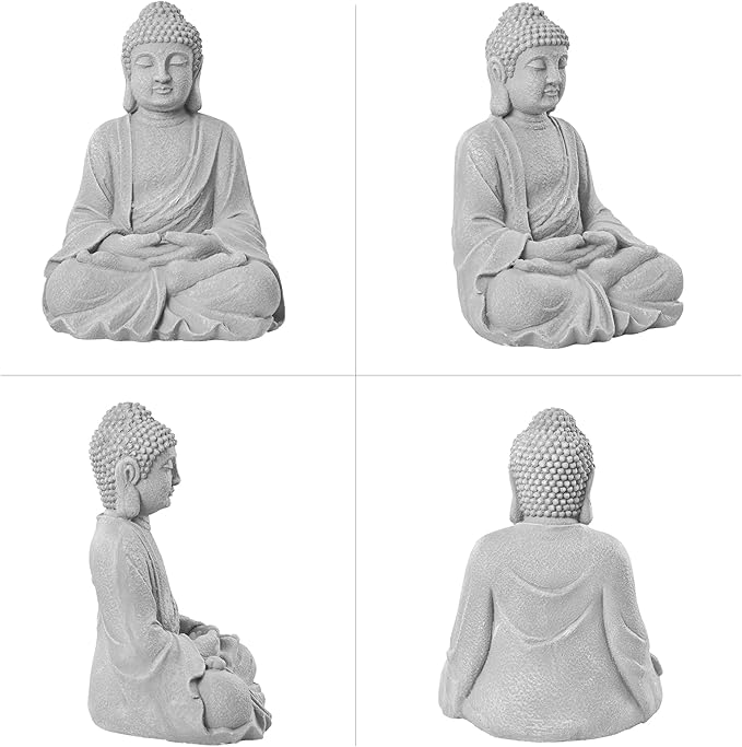 TOETOL Zen Garden Asian Buddha Statue Outdoor Indoor Yard Decor 20” High Patio Deck Sculptures Magnesium Oxide Stone Grey Home Entryway Hallway