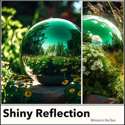12 Inch Stainless Steel Gazing Globe,v2croft Hollow Ball Mirrored Surface Polished Shiny Sphere,Garden Stainless Steel Gazing Ball for Outdoor Lawn Pond Yard Ornament(Green)