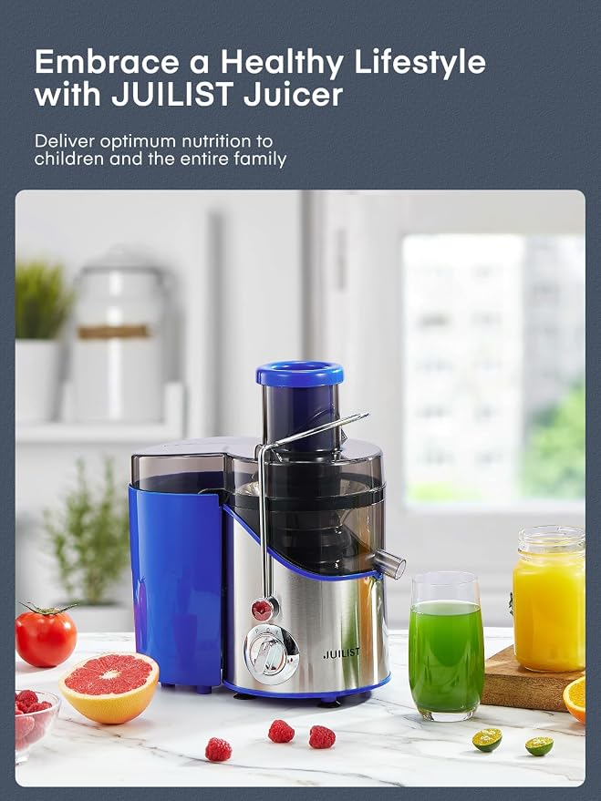 Juicer Machines, Juilist 3" Wide Mouth Juicer Extractor, for Vegetable and Fruit with 3-Speed Setting, 400W Motor, Easy to Clean, Blue