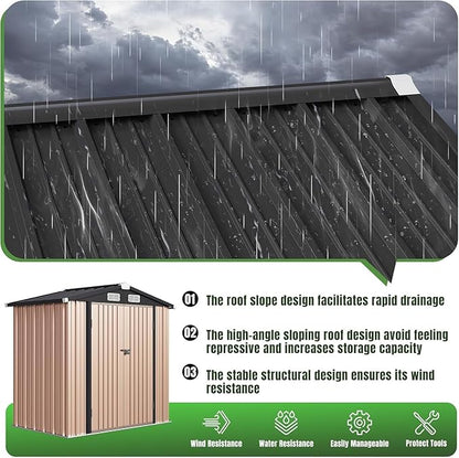 Aoxun 6'x4' Outdoor Metal Storage Shed with Lockable Door- Ideal for Tools, Garden Equipment & Bikes, Perfect for Patio Placement(Base Included/Brown)