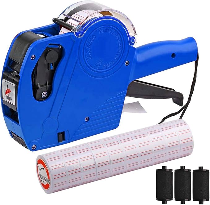 MX-5500 8 Digits Price tag Gun with 5000 Sticker Labels and 3 Ink Refill, Label Maker Pricing Gun Kit Numerical Tag Gun for Office, Retail Shop, Grocery Store (A/Blue)
